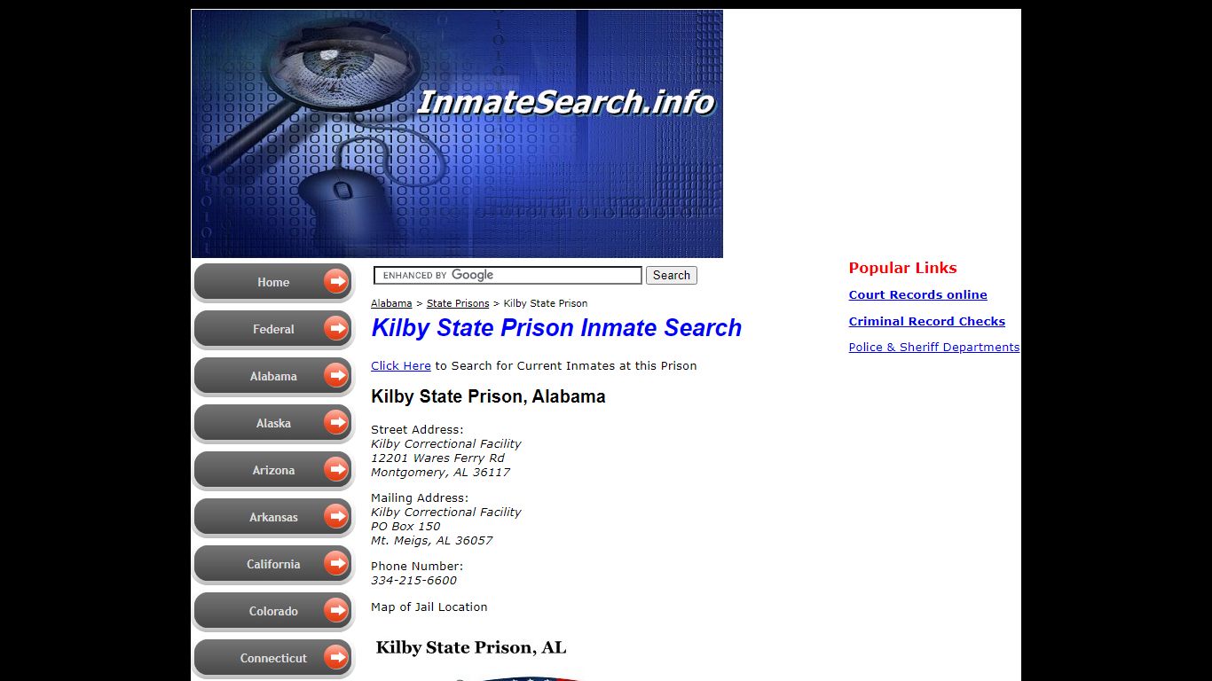 Kilby State Prison inmate search in Alabama